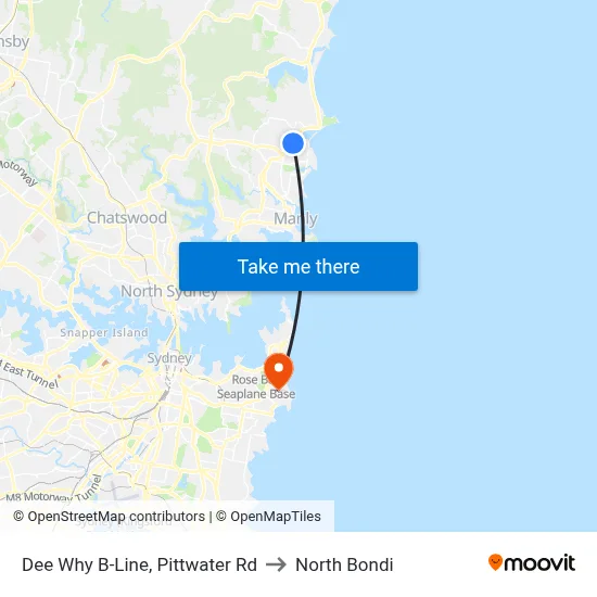 Dee Why B-Line, Pittwater Rd to North Bondi map