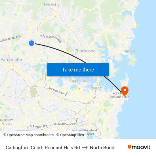 Carlingford Court, Pennant Hills Rd to North Bondi map