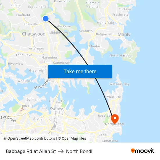 Babbage Rd at Allan St to North Bondi map