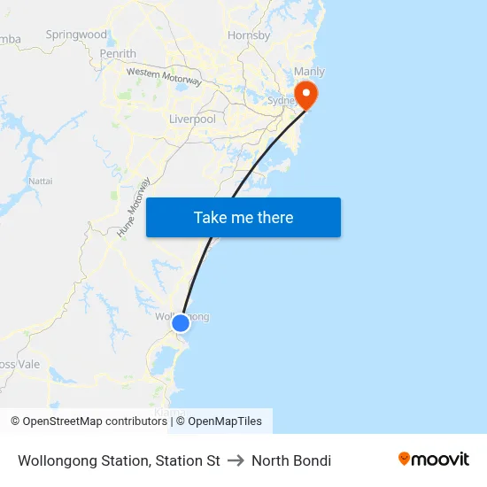 Wollongong Station, Station St to North Bondi map