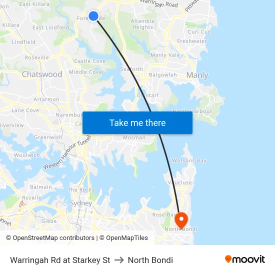 Warringah Rd at Starkey St to North Bondi map