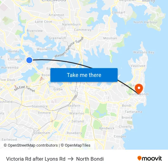 Victoria Rd after Lyons Rd to North Bondi map