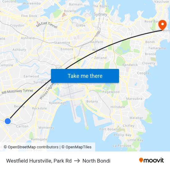 Westfield Hurstville, Park Rd to North Bondi map