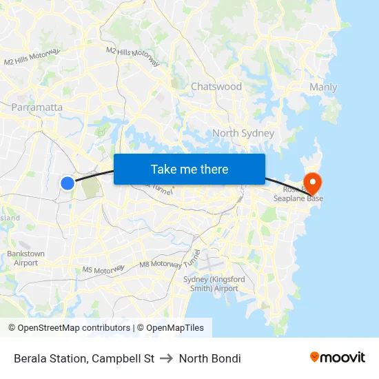 Berala Station, Campbell St to North Bondi map