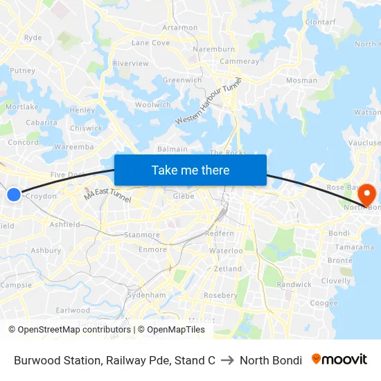 Burwood Station, Railway Pde, Stand C to North Bondi map