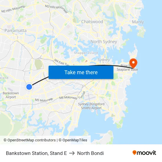 Bankstown Station, Stand E to North Bondi map