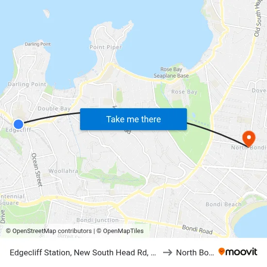 Edgecliff Station, New South Head Rd, Stand N to North Bondi map