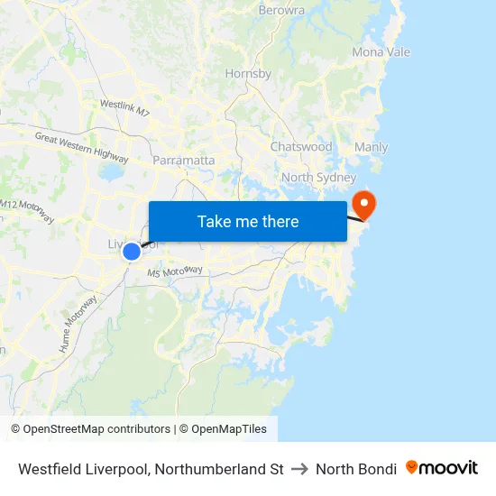 Westfield Liverpool, Northumberland St to North Bondi map