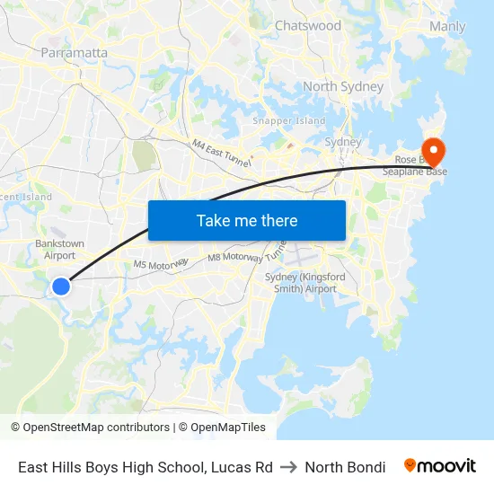 East Hills Boys High School, Lucas Rd to North Bondi map