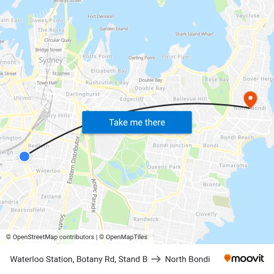 Waterloo Station, Botany Rd, Stand B to North Bondi map