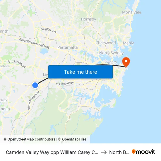 Camden Valley Way opp William Carey Christian School to North Bondi map