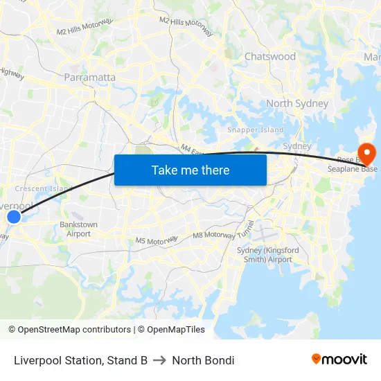 Liverpool Station, Stand B to North Bondi map
