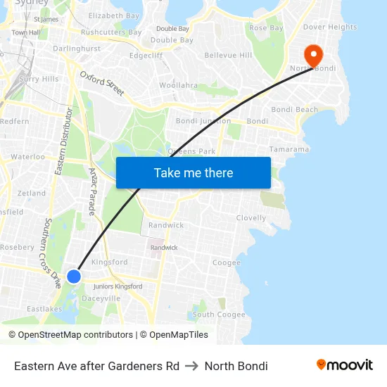 Eastern Ave after Gardeners Rd to North Bondi map