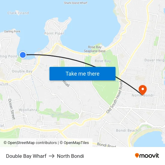 Double Bay Wharf to North Bondi map