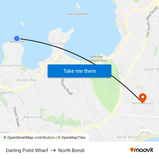 Darling Point Wharf to North Bondi map