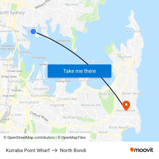 Kurraba Point Wharf to North Bondi map