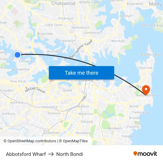 Abbotsford Wharf to North Bondi map