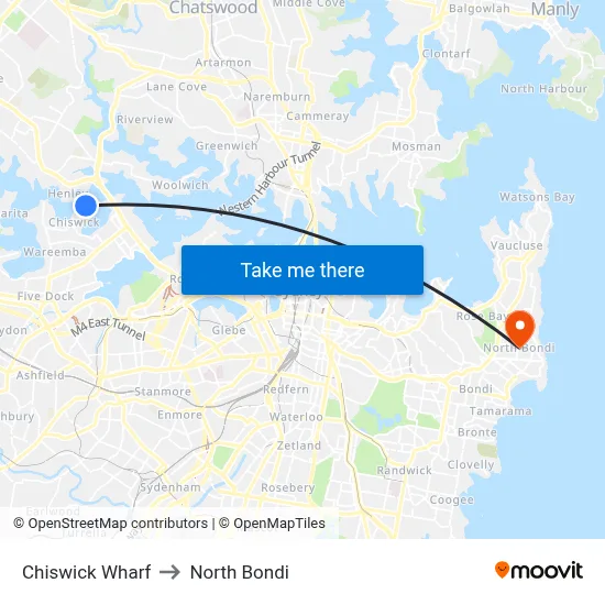 Chiswick Wharf to North Bondi map