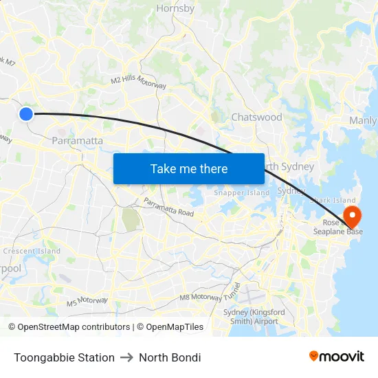 Toongabbie Station to North Bondi map