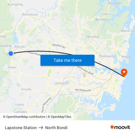 Lapstone Station to North Bondi map