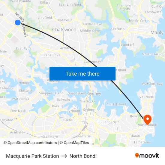 Macquarie Park Station to North Bondi map