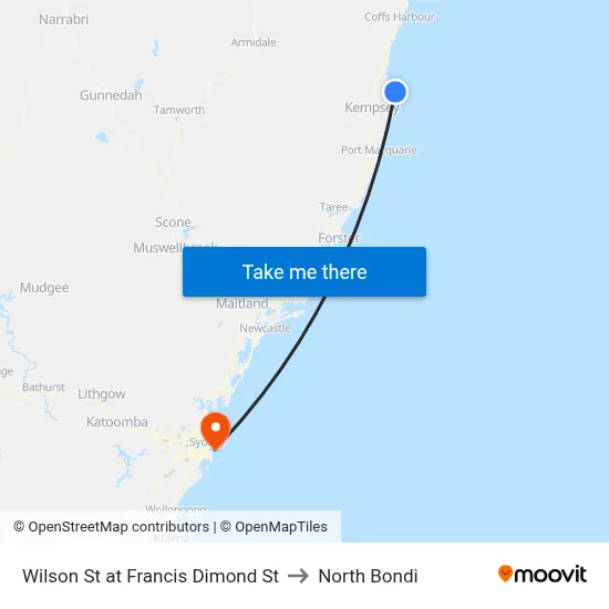 Wilson St at Francis Dimond St to North Bondi map