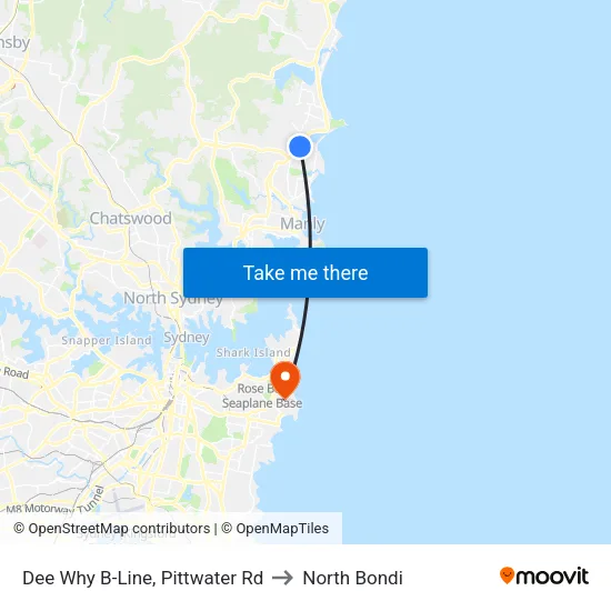 Dee Why B-Line, Pittwater Rd to North Bondi map