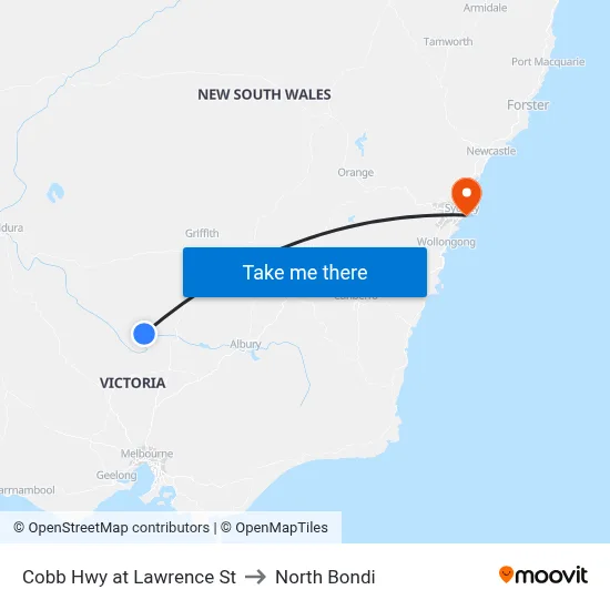 Cobb Hwy at Lawrence St to North Bondi map