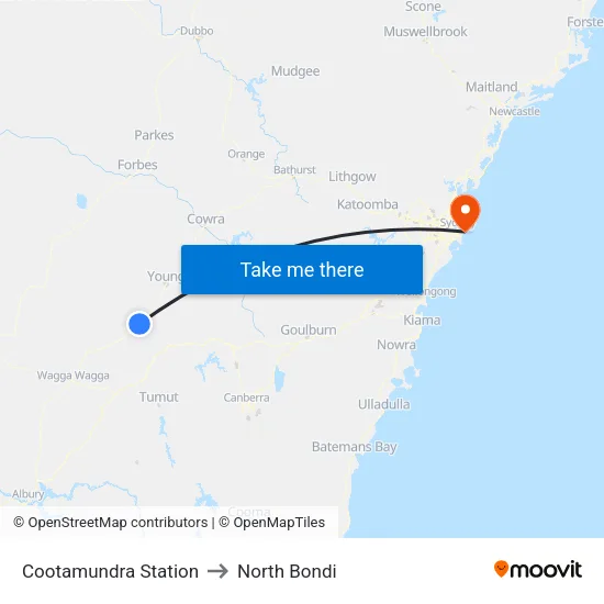 Cootamundra Station to North Bondi map