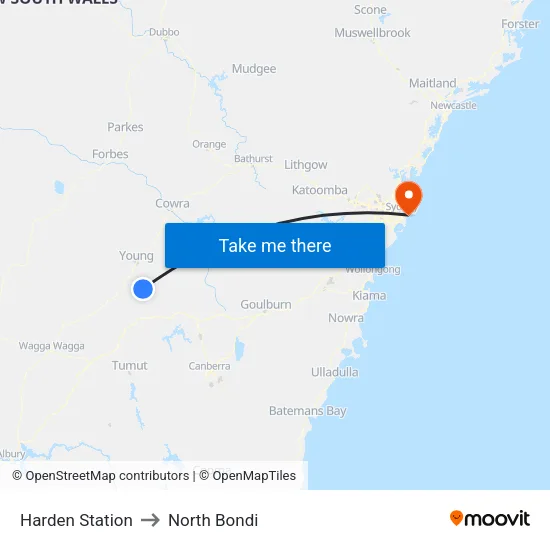 Harden Station to North Bondi map