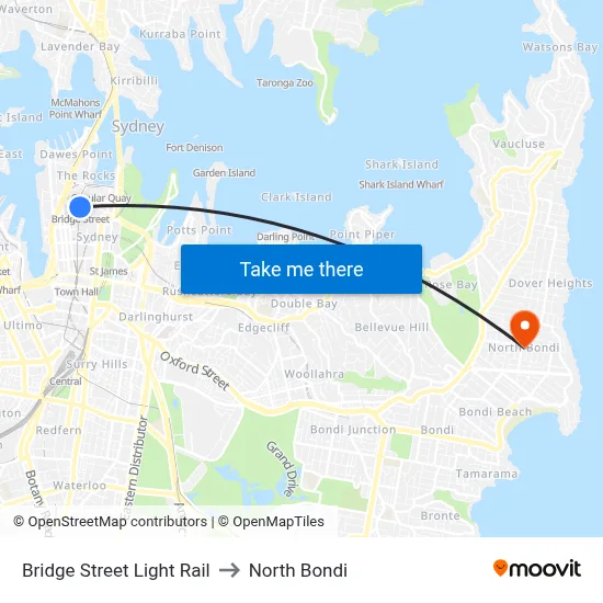 Bridge Street Light Rail to North Bondi map