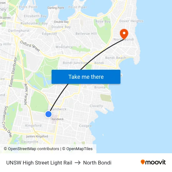 UNSW High Street Light Rail to North Bondi map