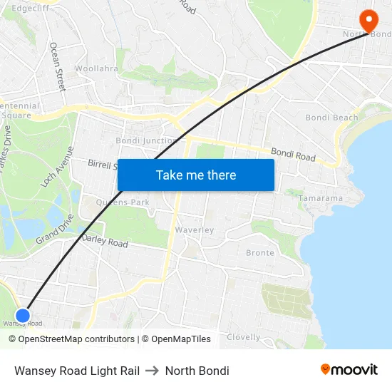 Wansey Road Light Rail to North Bondi map