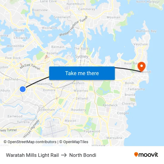 Waratah Mills Light Rail to North Bondi map