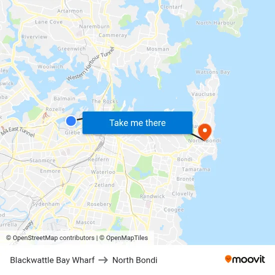 Blackwattle Bay Wharf to North Bondi map