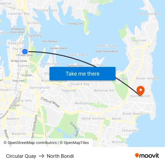 Circular Quay to North Bondi map