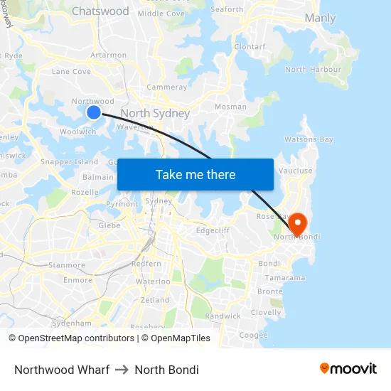 Northwood Wharf to North Bondi map
