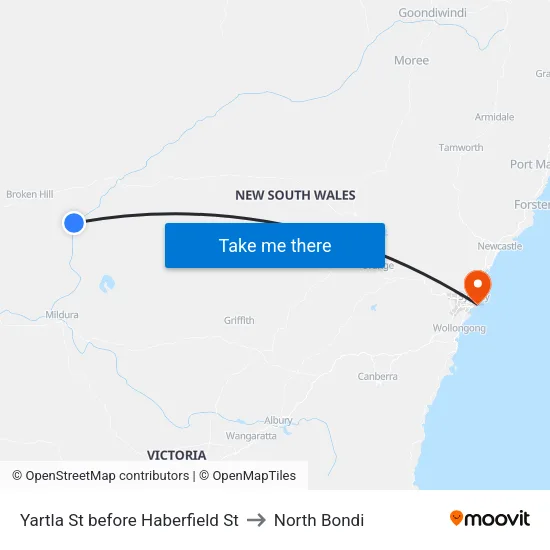 Yartla St before Haberfield St to North Bondi map