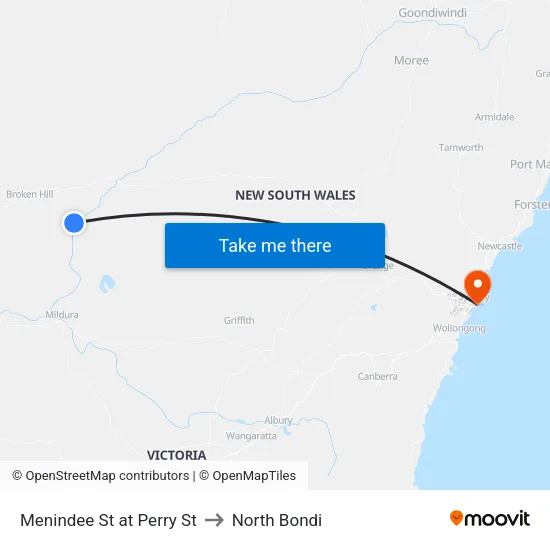 Menindee St at Perry St to North Bondi map