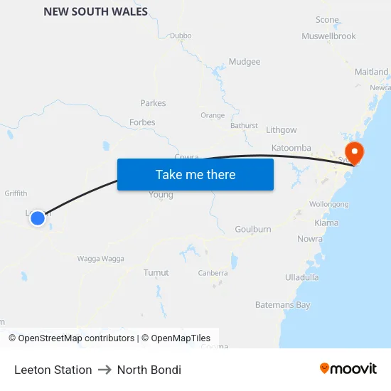 Leeton Station to North Bondi map