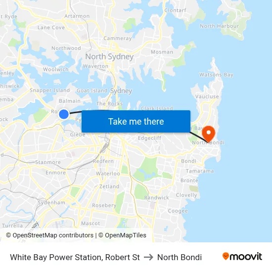 White Bay Power Station, Robert St to North Bondi map