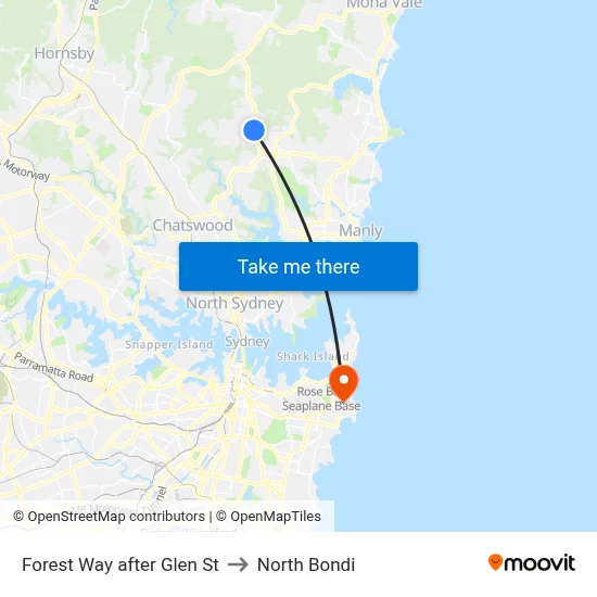 Forest Way after Glen St to North Bondi map