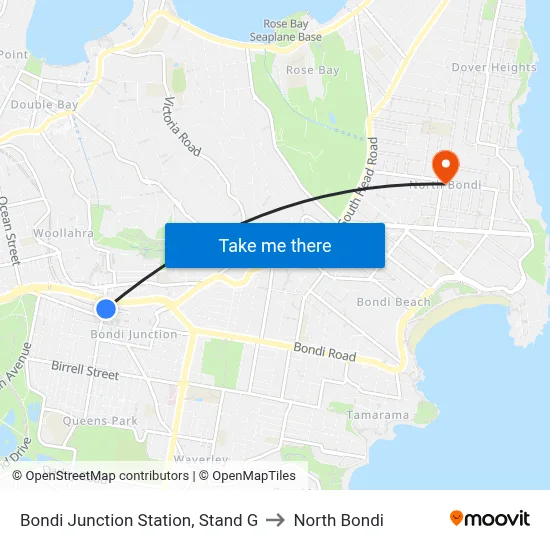 Bondi Junction Station, Stand G to North Bondi map