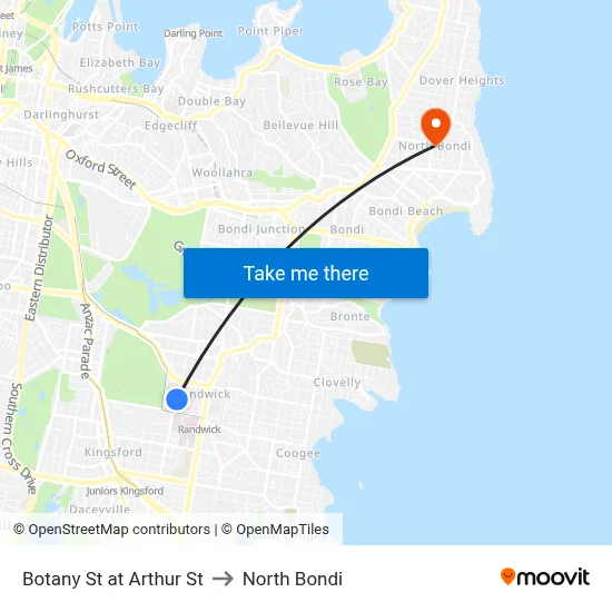 Botany St at Arthur St to North Bondi map