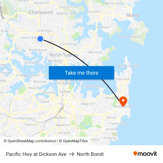 Pacific Hwy at Dickson Ave to North Bondi map
