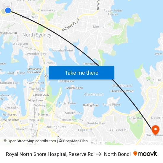 Royal North Shore Hospital, Reserve Rd to North Bondi map