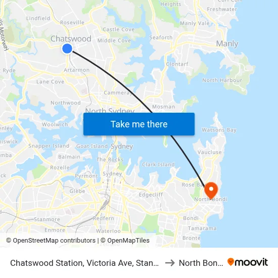 Chatswood Station, Victoria Ave, Stand F to North Bondi map