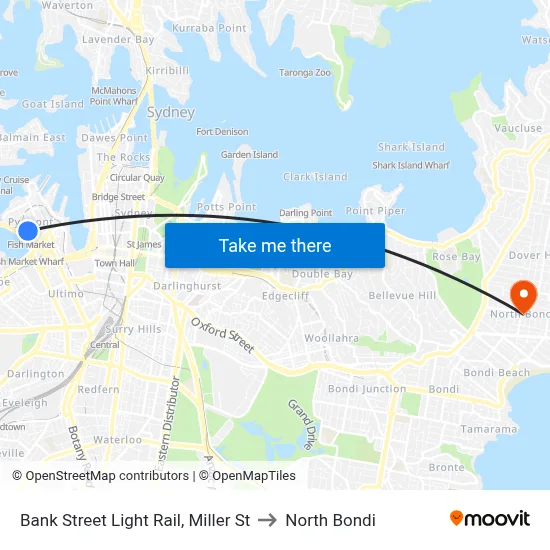 Bank Street Light Rail, Miller St to North Bondi map