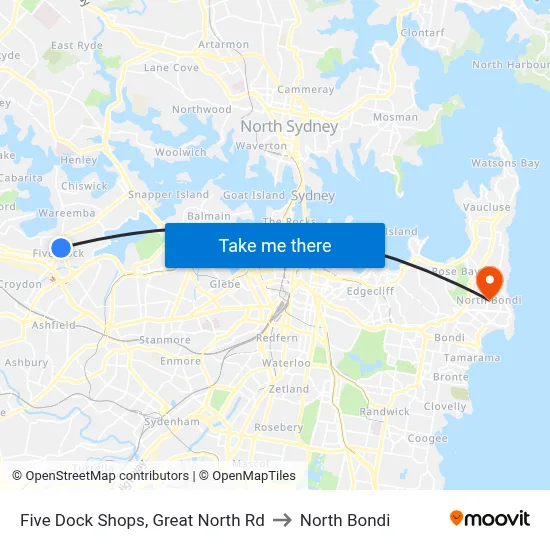 Five Dock Shops, Great North Rd to North Bondi map