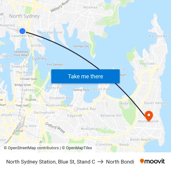 North Sydney Station, Blue St, Stand C to North Bondi map